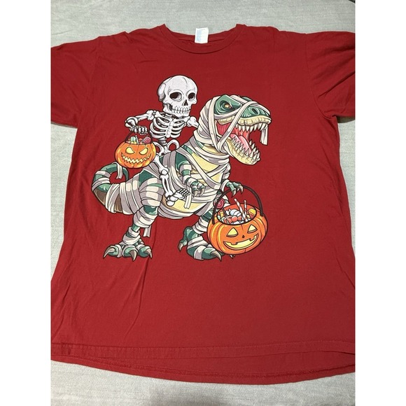 Gildan Other - Funny‎ Skeleton Riding Mummy T-Rex Dinosaur Halloween T-Shirt Red Men's XL